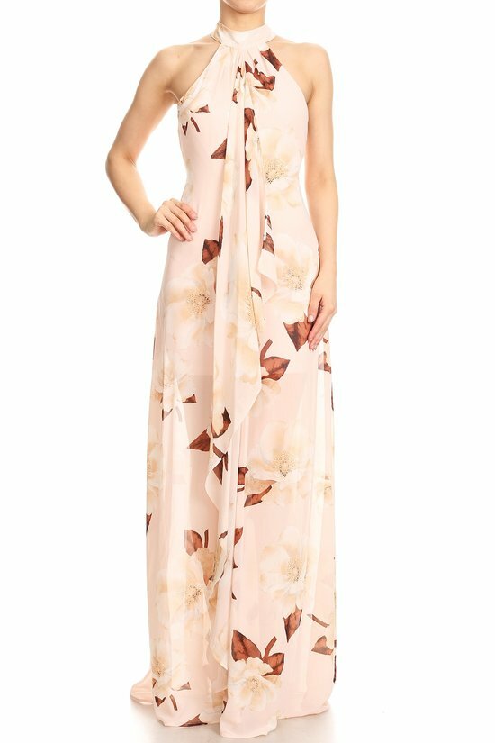 chinese dress ladies Peach floral maxi dress main image 0