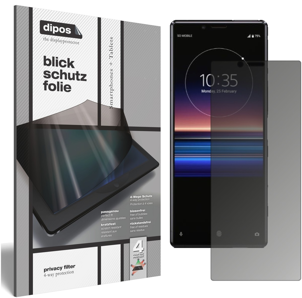 Dipos Blickschutzfolie Matt Für Sony Xperia 10 – Privacy-Filter, 4-Wege Schutz, Made In Germany