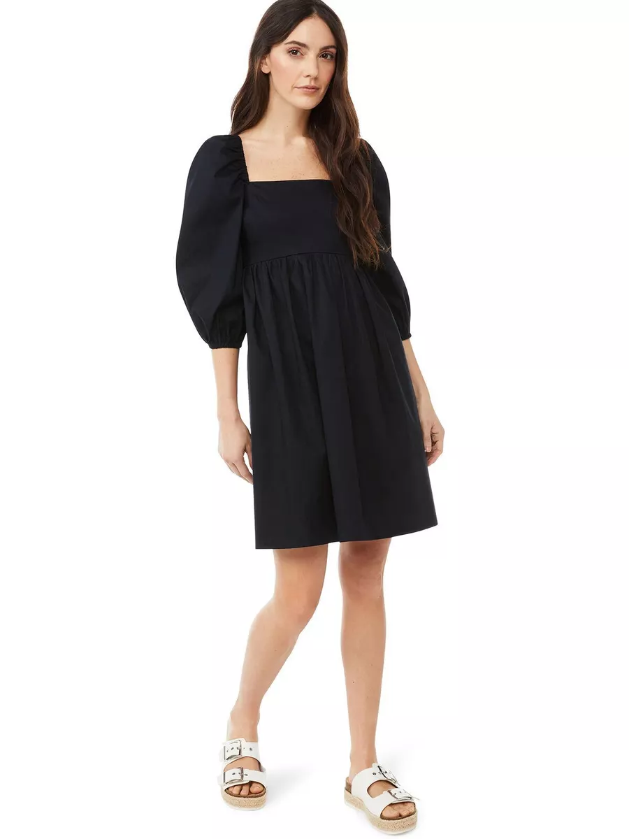Scoop Women s Short Sleeve Square Neck Babydoll Dress Black