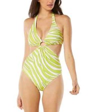 Michael Kors Womens Printed O-Ring Cutout One Piece Swimsuit, Lime 4, 6