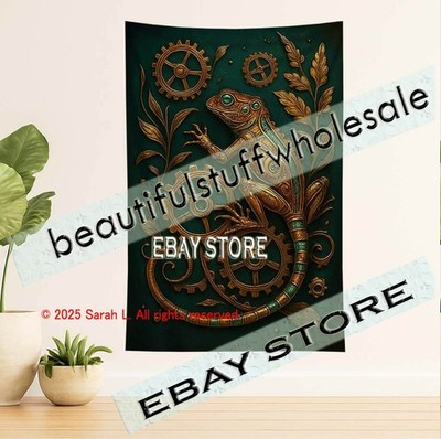 Mystical lizard tapestry botanical fantasy nature love fabric hanging 39X59 in