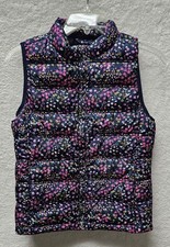 Gap Kids Girl Floral Puffer Navy Blue Vest Size XXL