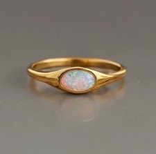 14k Yellow Gold Plated Oval Shape Opal Solita...