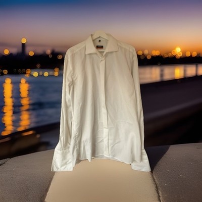 Eterna men's shirt, 41 long sleeve, solid cream white, modern slim fit