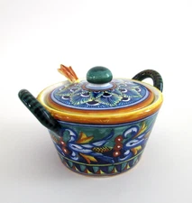 Franco Mari Deruta Italy Cobalt Blue Acanthus Scroll Parmesan Cheese Bowl