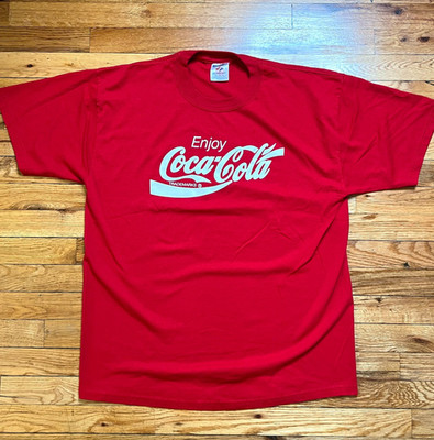 VTG Coca Cola T Shirt Authentic Classic Cursive Logo Size L Measured (Tag XL)