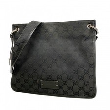 GUCCI Shoulder Bag GG Canvas 91762 Canvas Black Silver Hardware Used Ladies From