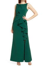 Eliza J EJ8-0110 Ruffle Front Gown SZ 12 Hunter