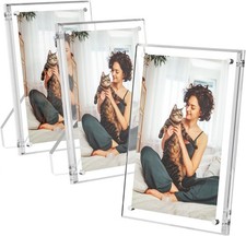 4x6 Acrylic Picture Frame 3 Pack, Clear Lucite Frame with Stand