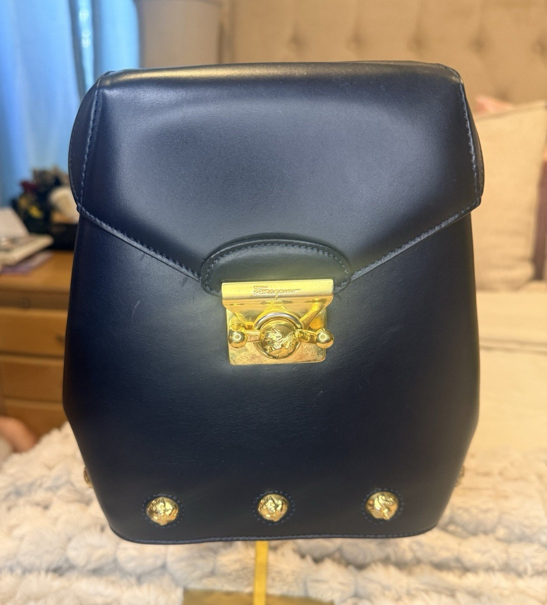 gold studded mini backpack Loungefly Sanrio 50th Anniversary Metallic : Clothing, Shoes & Jewelry may show some degree of wear on the exterior Salvatore Ferragamo Gancini Black Leather