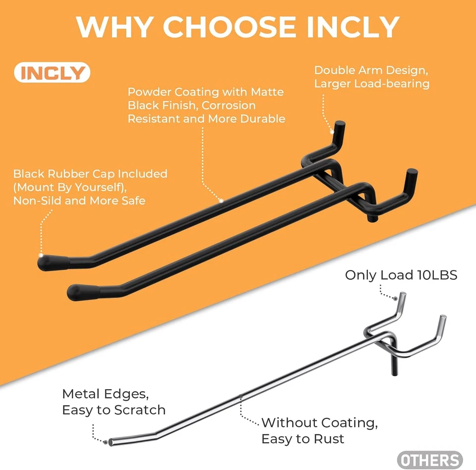 4/6 Inch Black Pegboard Hooks, 36 Pack Heavy Duty Double Arm Peg Board Straight - Image 2 of 4