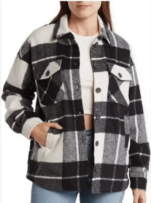 Thread & Supply black and white plaid flannel shacket size small
