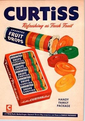 Vintage Curtiss Fruit Drops Candy 1950s Color Bright Magazine Advertisement