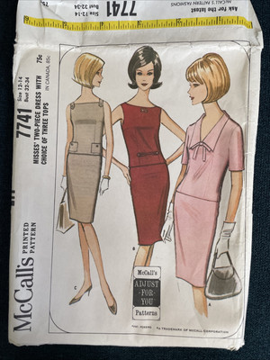 1960 s McCalls 7741 NEW 2 Piece Dress Cute Necklines Size 12-14