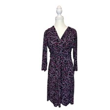 Evan Picone | Purple Watercolor Stretch Fit & Flare 3/4 Sleeve Dress | 8