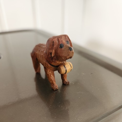 Vintage Hand Carved Wooden Saint Bernard Dog Figurine Alpine Swiss Folk Art 2.5"