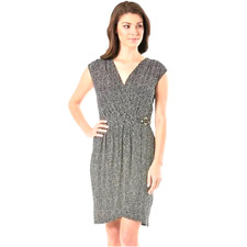 MICHAEL KORS Black & White Printed Faux Wrap Dress w/Side Buckle (MED)  NWT $120