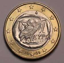 2009 Greece 1 Euro Coin Bimetallic KM# 214  Unc