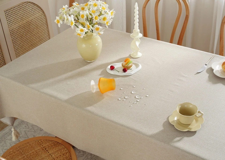 Solid Waterproof Tablecloth Nightstand Desk Coffee Dining Table Cover Fringed - Image 4 of 4