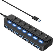 USB Hub 7 Port,USB 3.0 Hub Splitter with Individual On/Off LED Switches, USB Hub