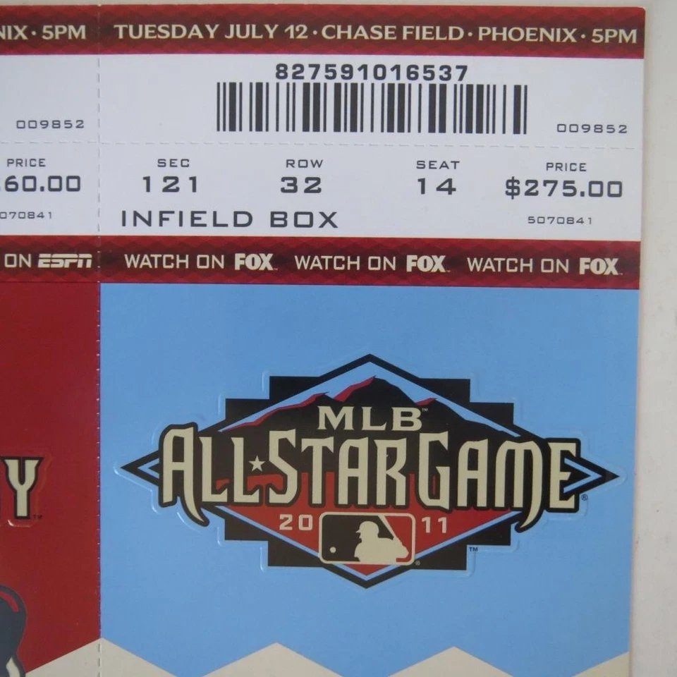Hoja de boletos del Juego de Estrellas de Béisbol MLB 2011 Arizona Diamondbacks COMPLETA Foto 3 de 4