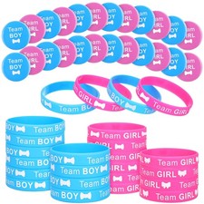 72 Pcs Gender Reveal Decorations: 36 Boy/Girl Pins  36 Bracelets Party Kit