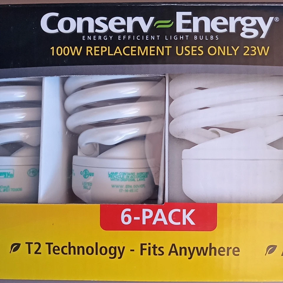 Feit Electric Lightbulbs 6 Pack CFL Eco Bulb Warm 1600lm 100w Runs 23w Save $  - Image 2 of 3