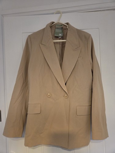 H&M Beige Double-breasted Blazer jacket. Shoulder Pads Over Sized. Size S. NEW