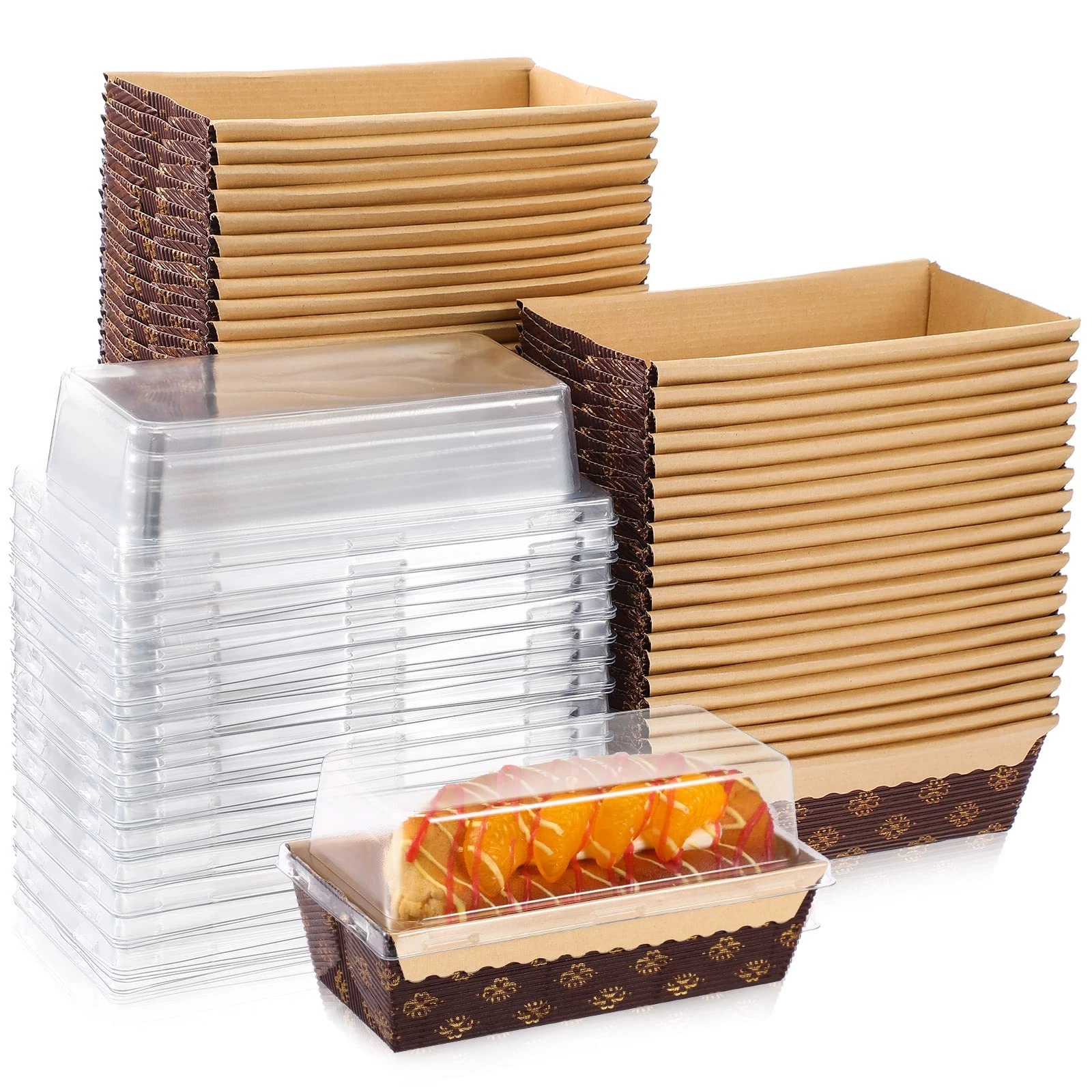 50 Pcs Paper Baking Loaf Pan with Lids Disposable Paper Pans Mold for Christm...