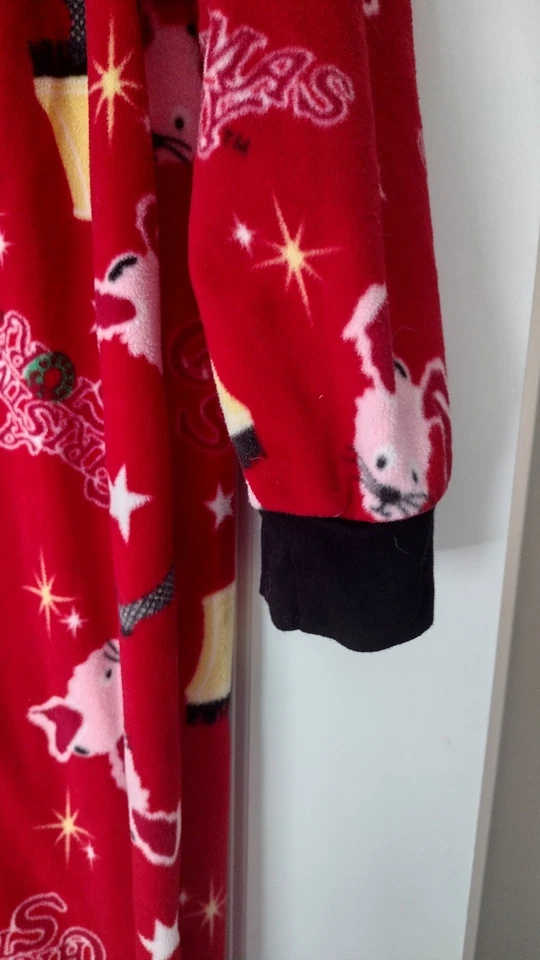 A Christmas Story Footed Fleece Pajamas Women’s Size XL 15/17 Button Up Red - Image 4 of 4