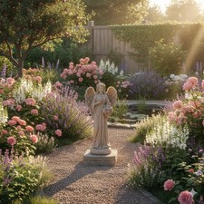 Outdoor Figur Engel in Sandstein-Optik 35,5 cm Polyresin Gartendeko Skulptur