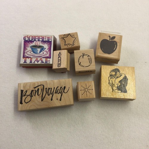 Vintage Rubber Stamps Lot 8 Coffee Time Bon Voyage Apple Candle Star Stampin Up