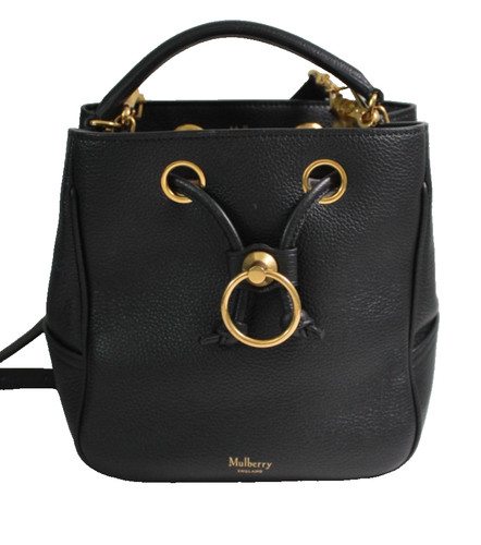 Mulberry Hampstead Bucket Bag Shoulder Bag Top Handle Black Leather Drawstring