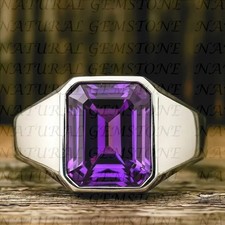 5.00Ct Emerald Cut Natural Amethyst Anniversary Men's Ring 18K White Gold Filled