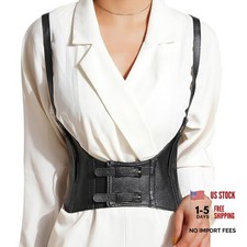 Women Underbust Corset Belt Faux Leather Wide Elastic Belts XX-Large Black