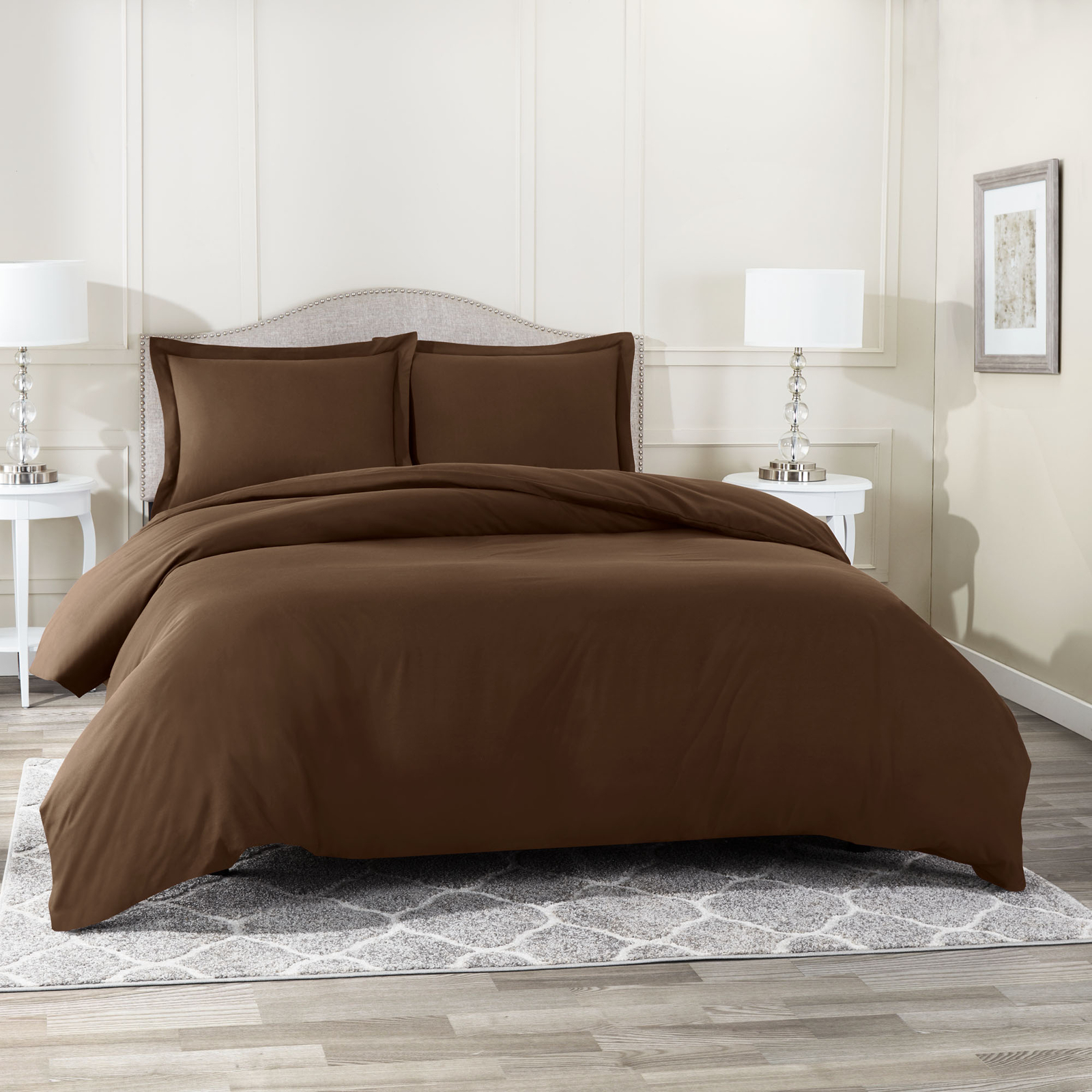 Duvet Cover Set Soft Brushed Comforter Cover W/Pillow Sham, Chocolate - Twin-image