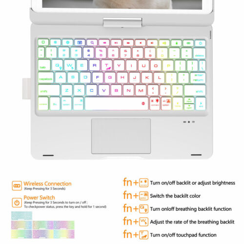For iPad 10.2" 7th/8th/9th Generation Case with Keyboard Touchpad 360° Rotatable - Picture 25 of 32