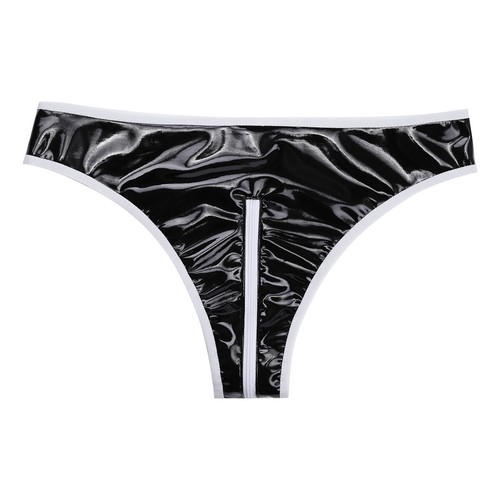 Women Wet Look Bikini Briefs PVC Leather Open Crotch Underwear Mini Booty Shorts - Picture 15 of 21