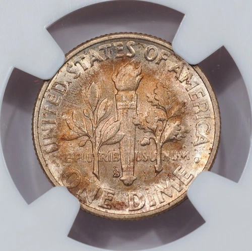 1948-S ROOSEVELT DIME / NATURALLY TONED & NICE LUSTER BOTH SIDES / NGC MS66 CERT