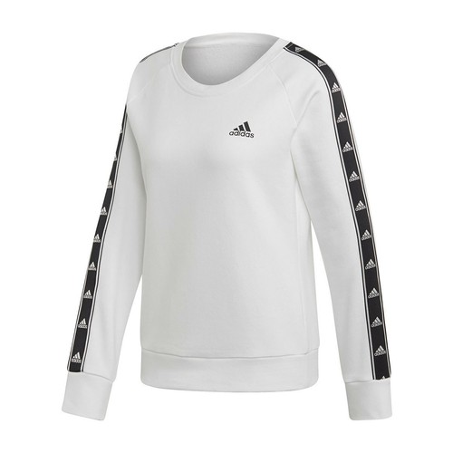 Adidas Women’s Tiro Tape Crewneck Sweatshirt, White/Black Stripes/White Logo - Picture 4 of 5
