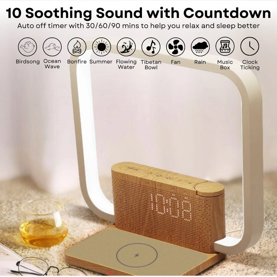 Dual Alarm Clock Bedside Table Lamp with Fast Wireless Charger Station for - Image 4 of 4