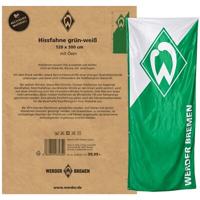 SV Werder Bremen Hissfahne - Grün Weiß - Hochformat Fahne XL Flagge 120 X 300 Cm - Plus Lesezeichen I Love Bremen