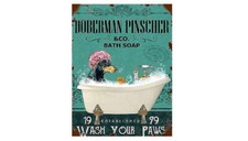 DOBERMAN DOG BATH SOAP  Retro Metal Sign Workshop Kitchen ManCave A5 A4