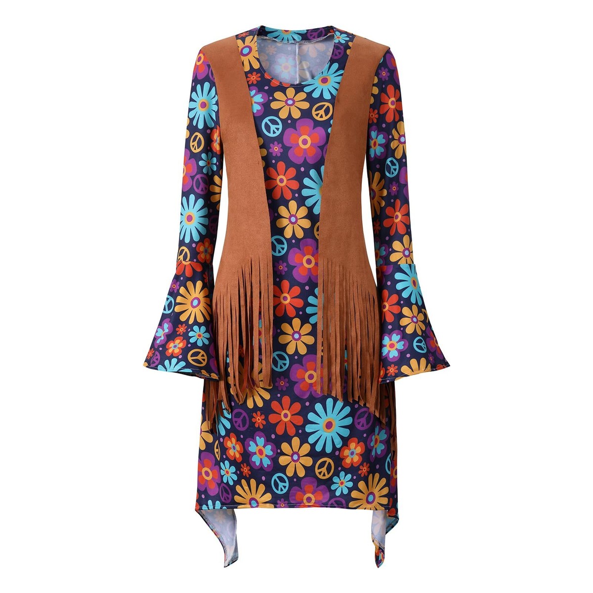 Womens 70s 60s Hippie Costume Set Tassels Disco 70s Outfits