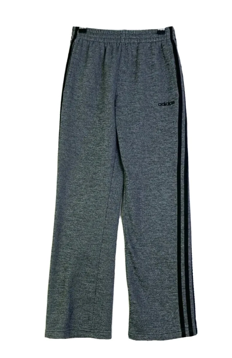 Adidas Essentials Men's Fleece Open Hem Gray/Black 3-Stripe Sweatpant Size  Small