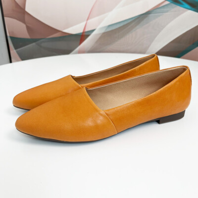Summer New Women's Shoes Sheepskin Orange Pointy Toe Pump Low Heel Leather Shoes