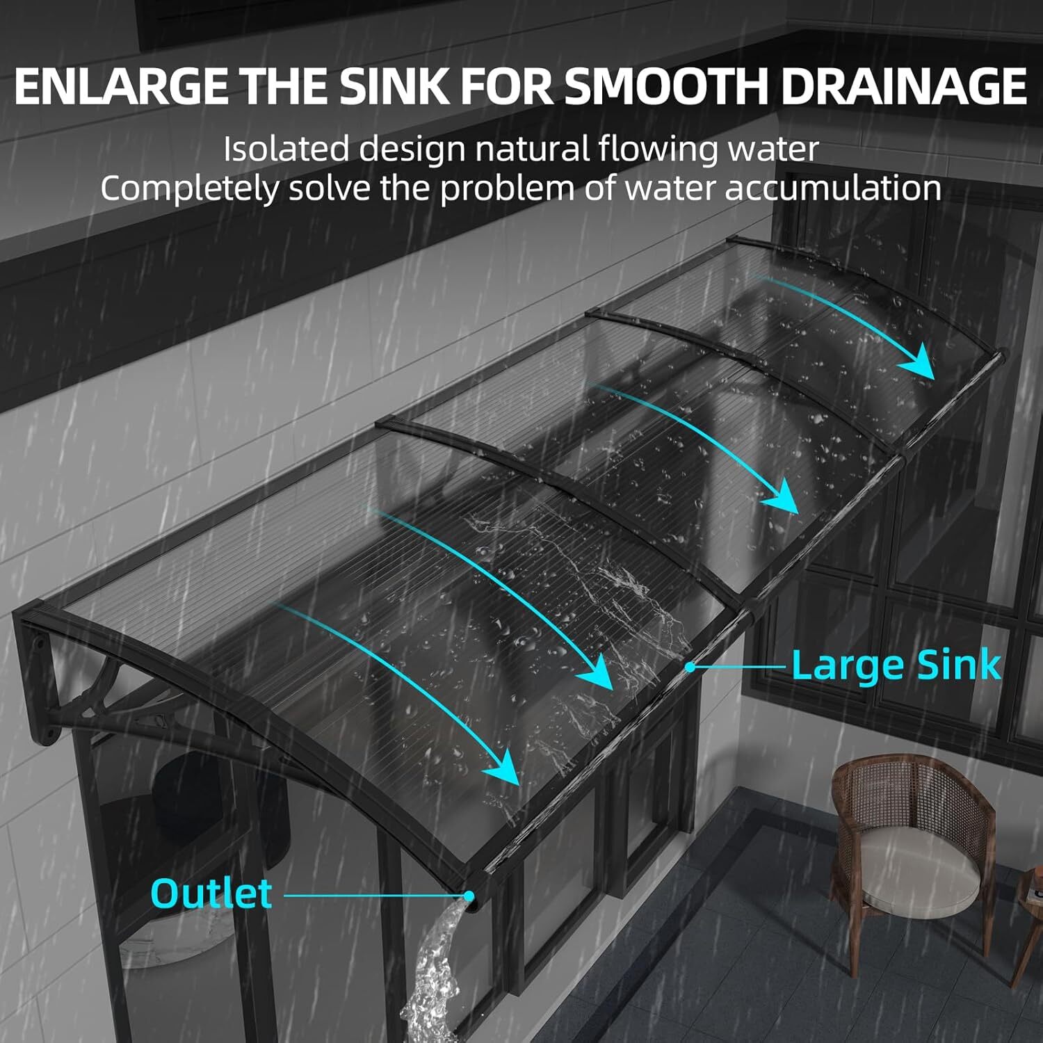 DIY Outdoor Window Awning Door Canopy with Large Sink Polycarbonate Roof Cover