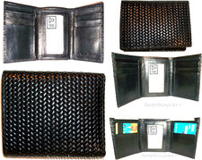 Lot of 5 man's trifold wallet genuine leather black woven printed real leather