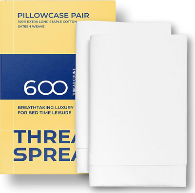 100% Pure Egyptian Cotton Pillow Cases - 600 Thread Count Pillow Cases Queen/Sta