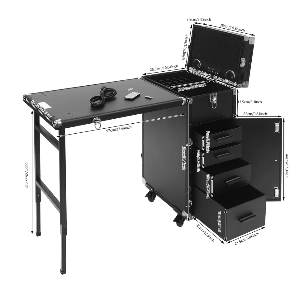 Escritorio para uñas Estación móvil Maquillaje enrollable Tren Estuche Mesa de manicura con altavoz Foto 3 de 4